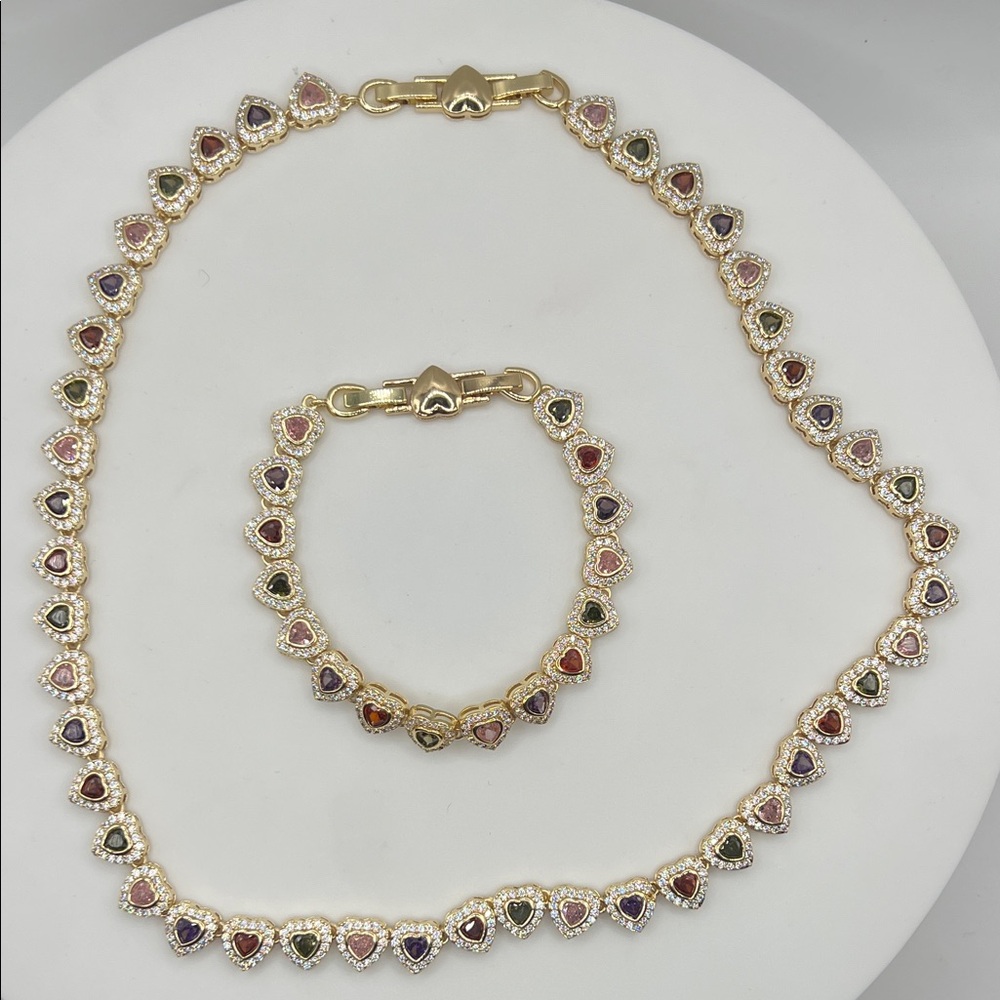 1266 Multicolor Heart Jewelry Necklace And Bracelet Set